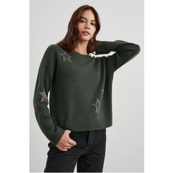 Rails Perci Olive Green Star Design Pullover Boho Sweater Contemporary - Picture 2 of 12